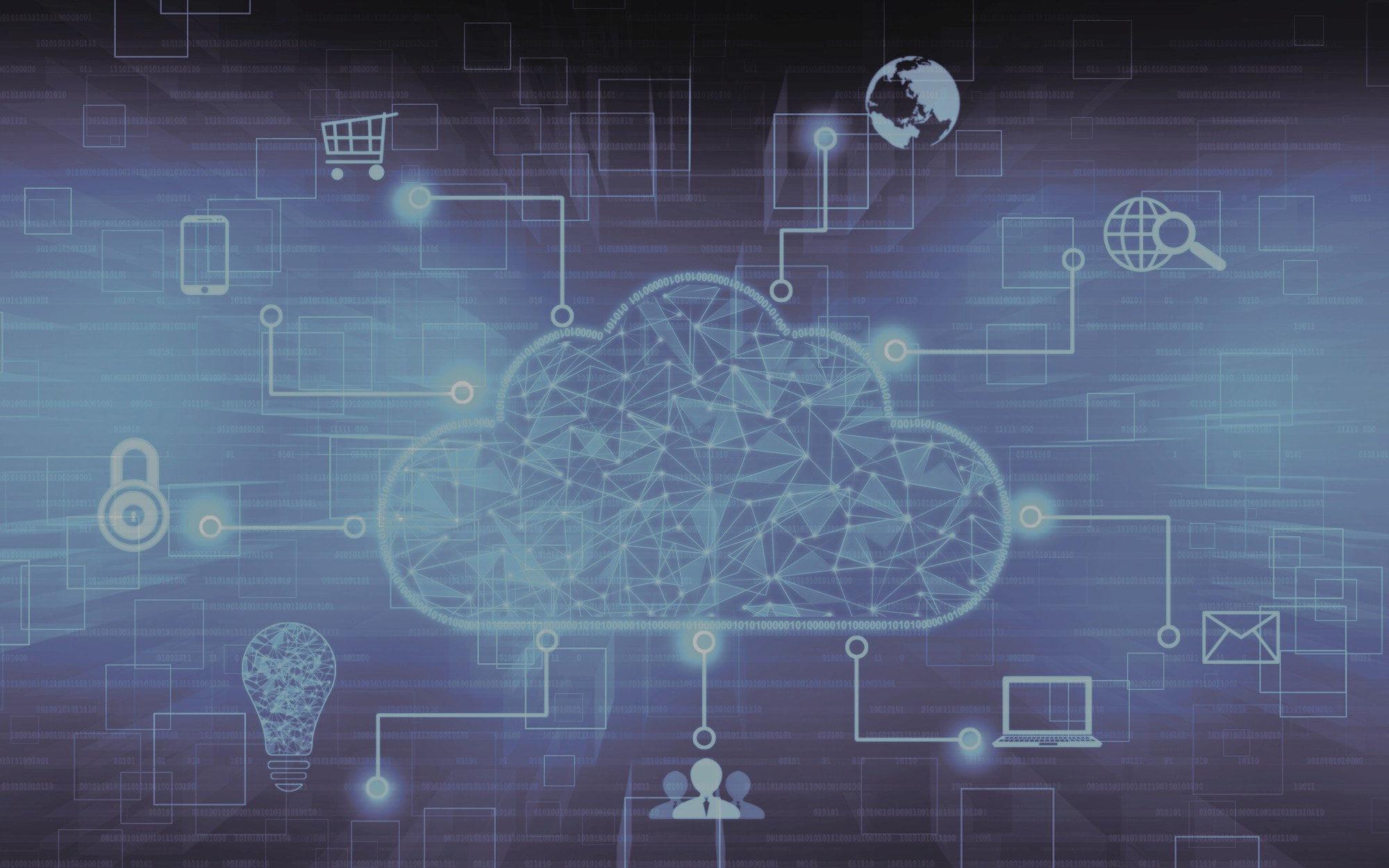 cloud print benefits graphic digital icons blue wireframe