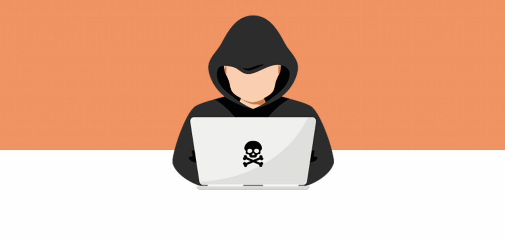 hacker in hoodie graphic orange background
