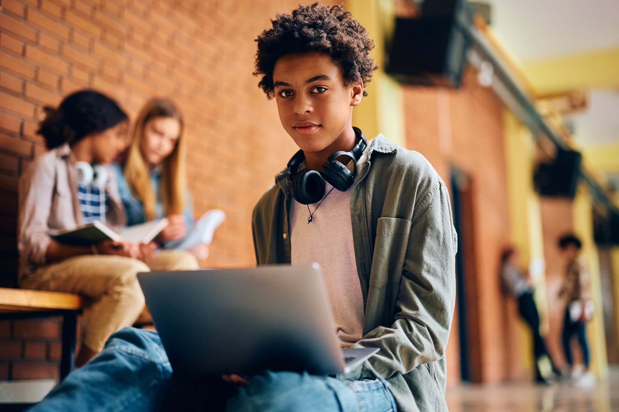 student using laptop craven college