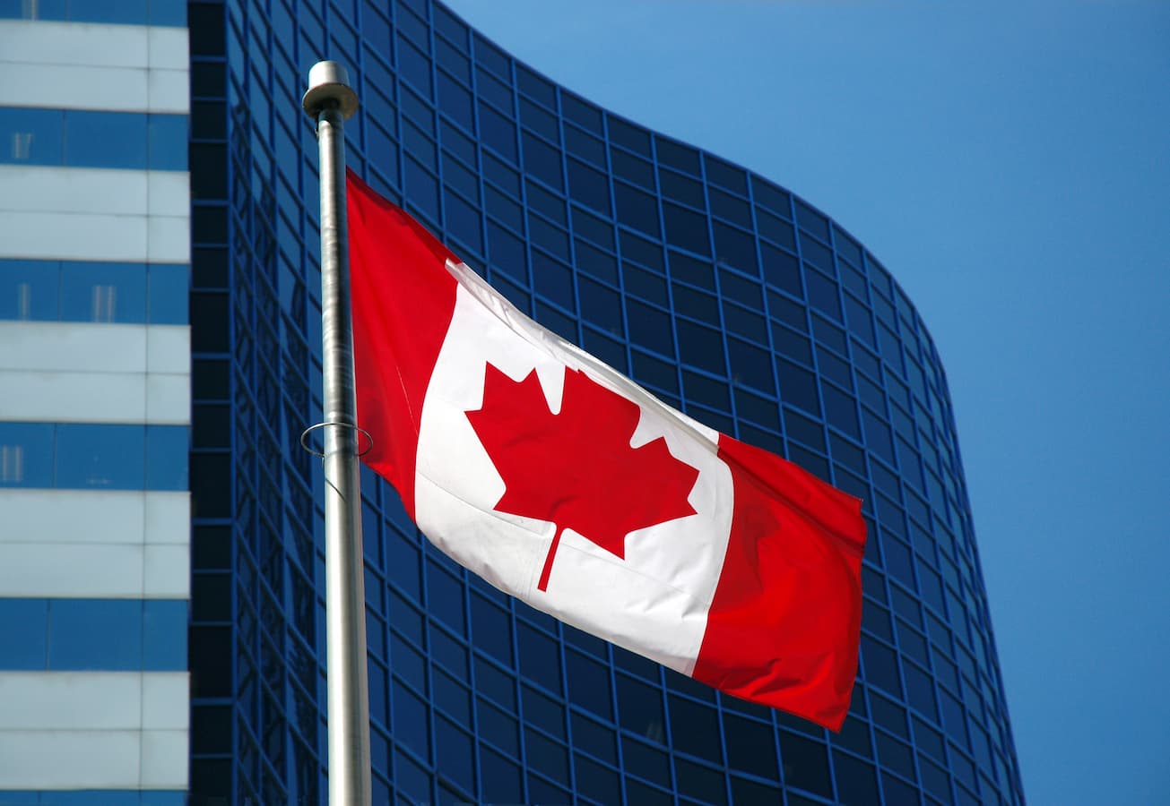 Canadian flag skyscraper building exterior