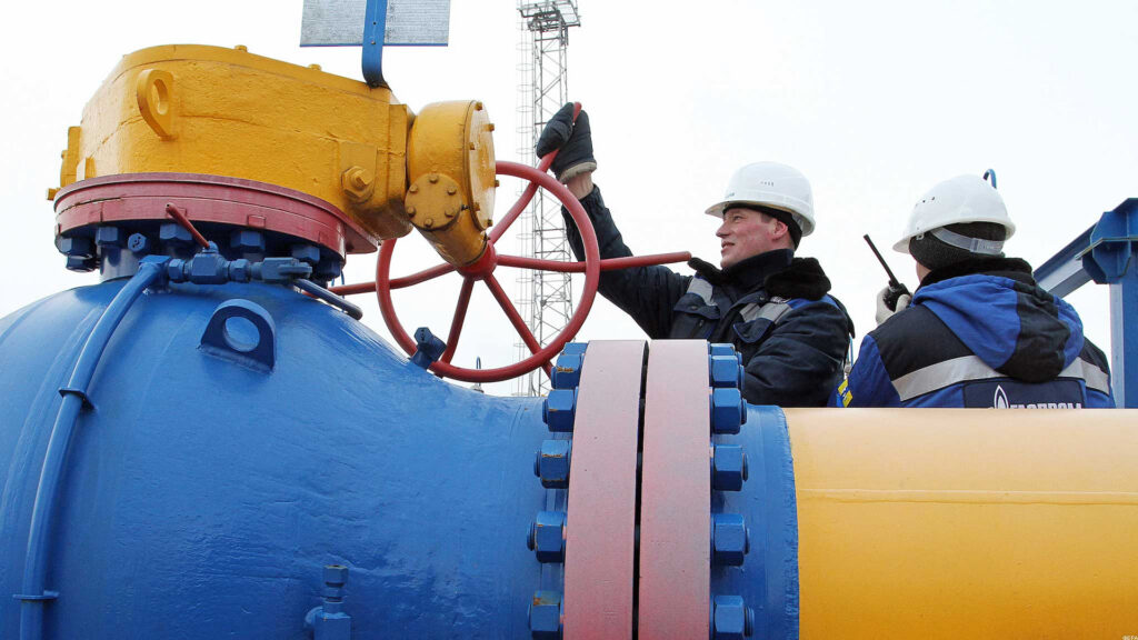 Gazprom men working on fuel pipeline