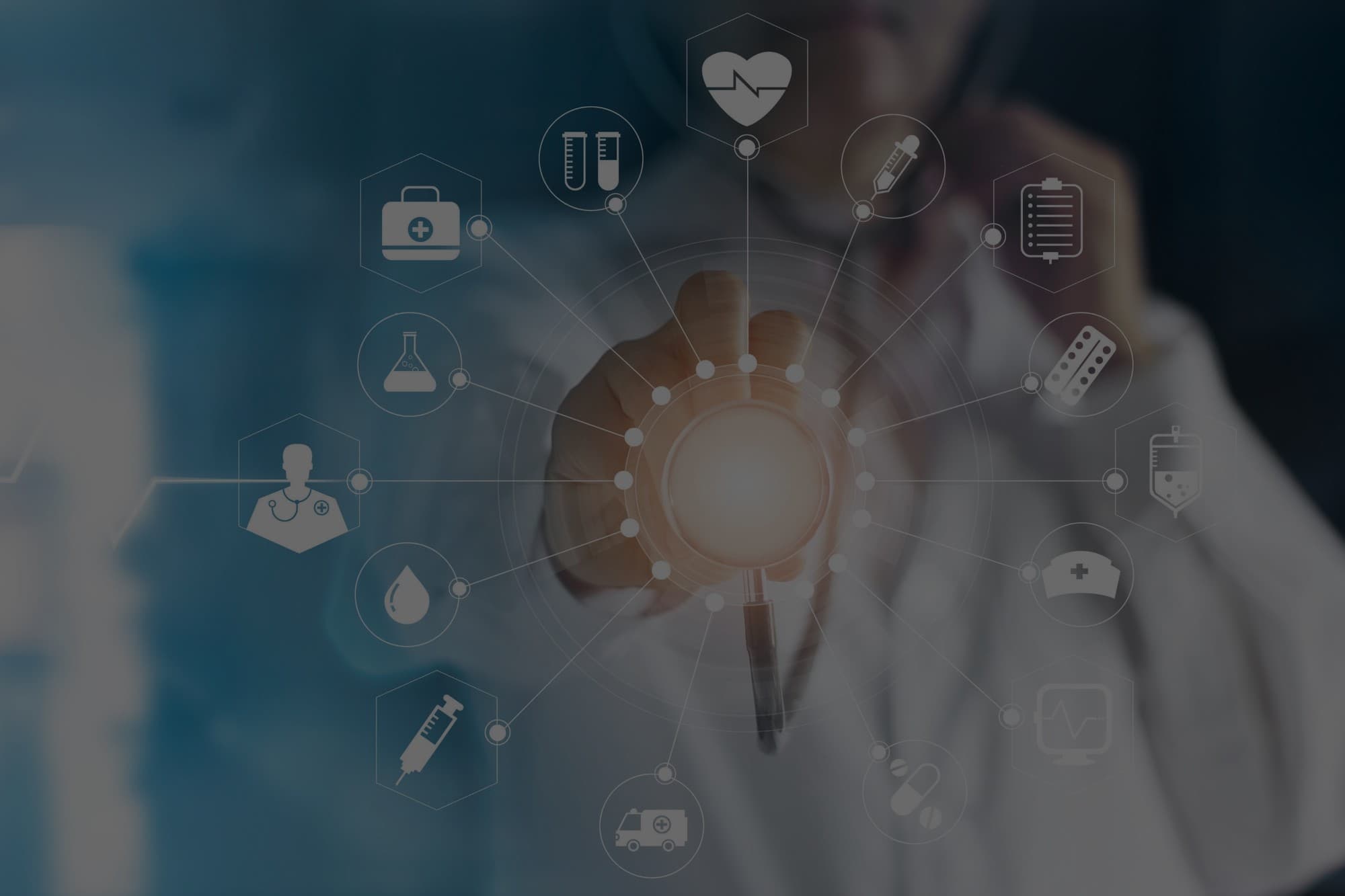 Doctor using technology to co-ordinate many medical areas