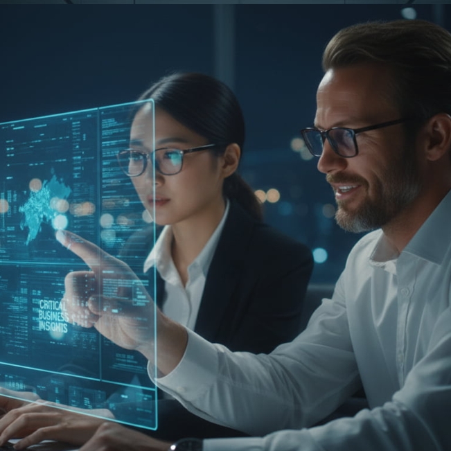 Production Print magnifying glass over photos