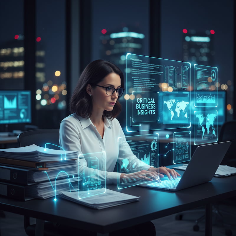 Woman in futuristic office Ricoh brand Print Infrastructure Into a Process Automation Engine