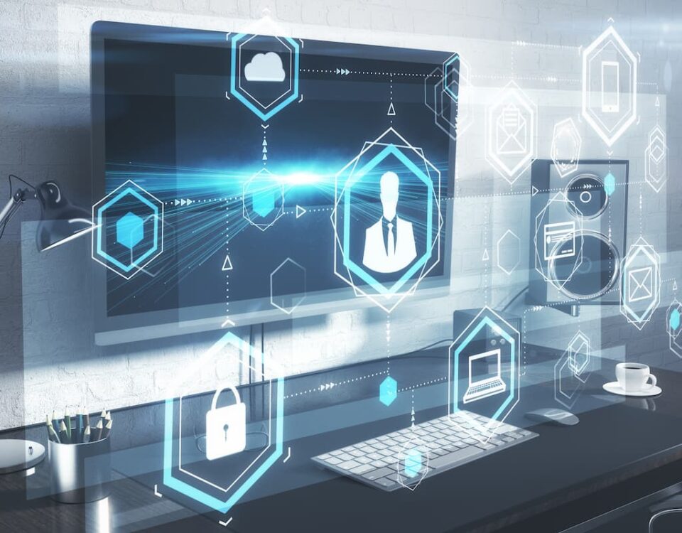 digital workplace home office cyber security cloud icons