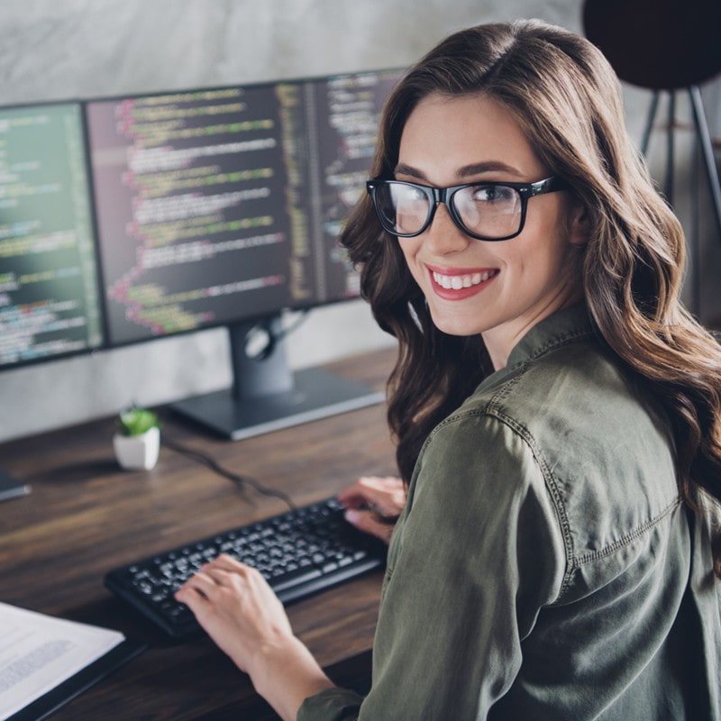 Production Print magnifying glass over photos